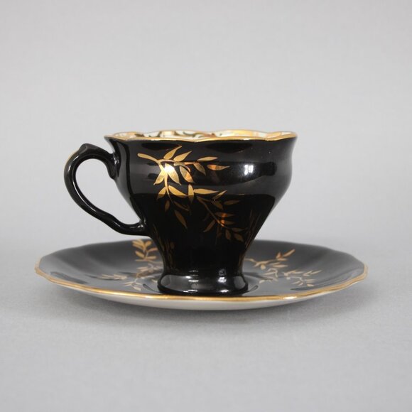 Loreiga Teacup With Saucer Black Gold Porcelain Teacup With Saucer - Picture 12 of 12